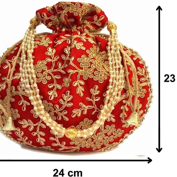 Potli Bag For Women Ethnic Designer Embroidery Work Batwa Pearls Handle With Int - Picture 3 of 8